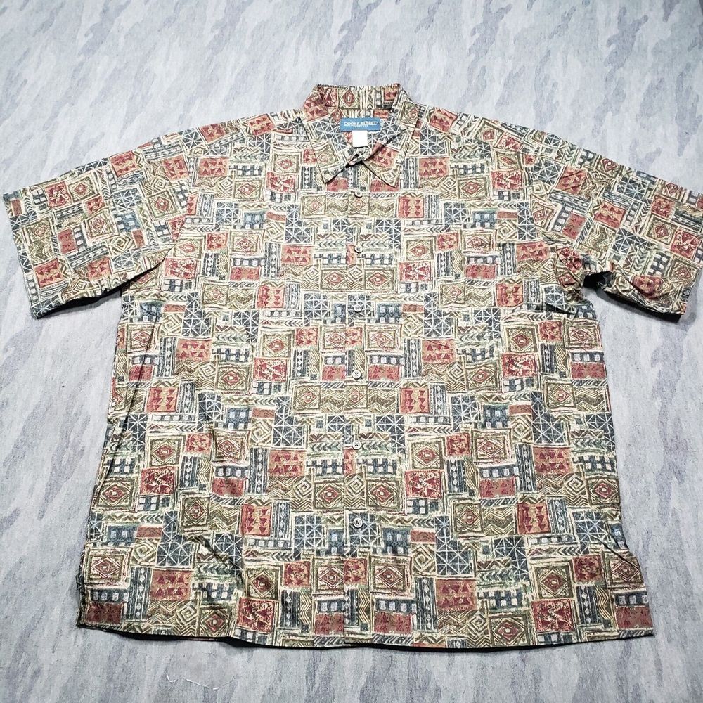 Cooke Street Honolulu Hawaiian Shirt Mens XL Brown Geo Print Short Sleeve Button